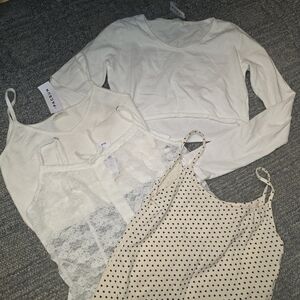 White and Cream Tank Tops and Long Sleeve Shirt